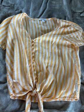 Madewell Yellow and White Striped Button-Front Top